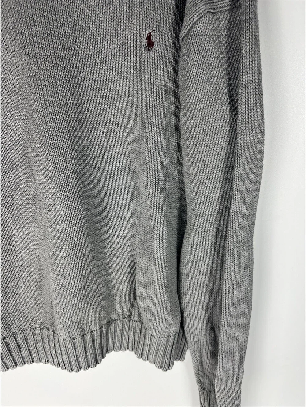 Polo Ralph Lauren Cotton Gray Knit Crewneck Sweater Brown Pony XLarge